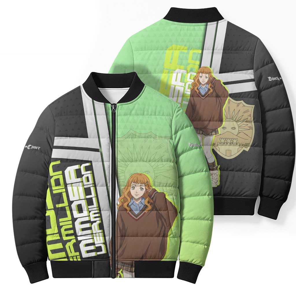 Black Clover Mimosa Vermillion Bomber Puffer Jacket Cozy Academia Anime Style