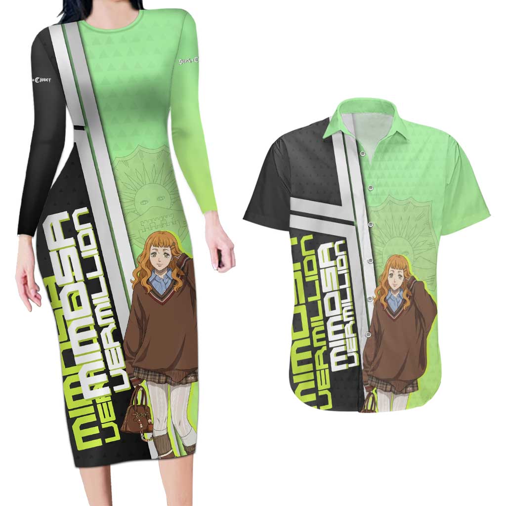 Black Clover Mimosa Vermillion Couples Matching Long Sleeve Bodycon Dress and Hawaiian Shirt Cozy Academia Anime Style