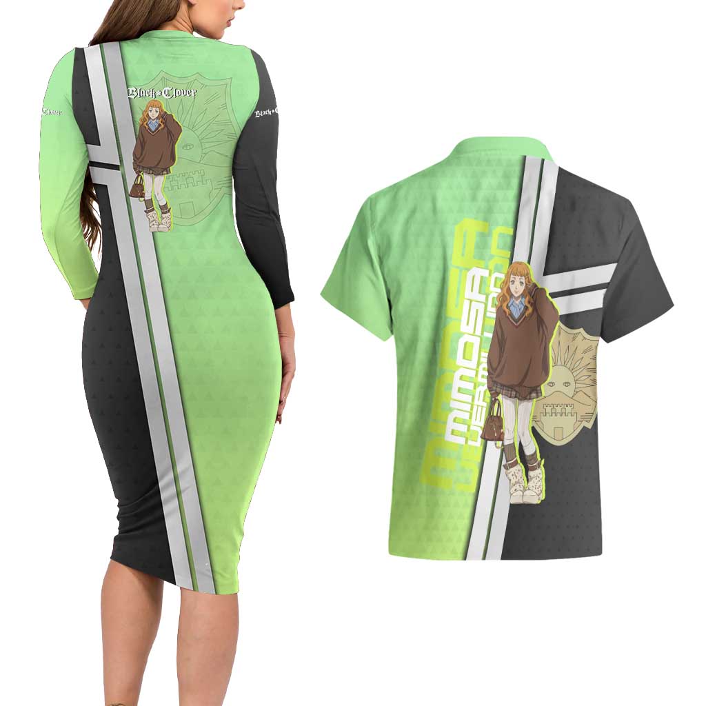 Black Clover Mimosa Vermillion Couples Matching Long Sleeve Bodycon Dress and Hawaiian Shirt Cozy Academia Anime Style