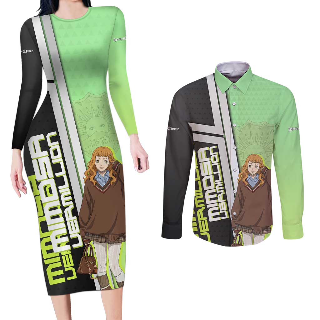 Black Clover Mimosa Vermillion Couples Matching Long Sleeve Bodycon Dress and Long Sleeve Button Shirt Cozy Academia Anime Style