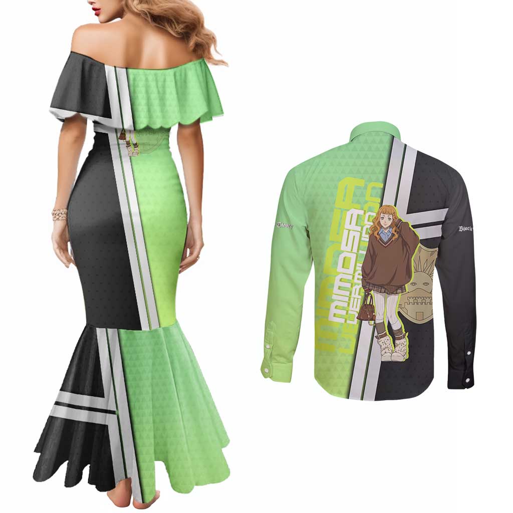 Black Clover Mimosa Vermillion Couples Matching Mermaid Dress and Long Sleeve Button Shirt Cozy Academia Anime Style