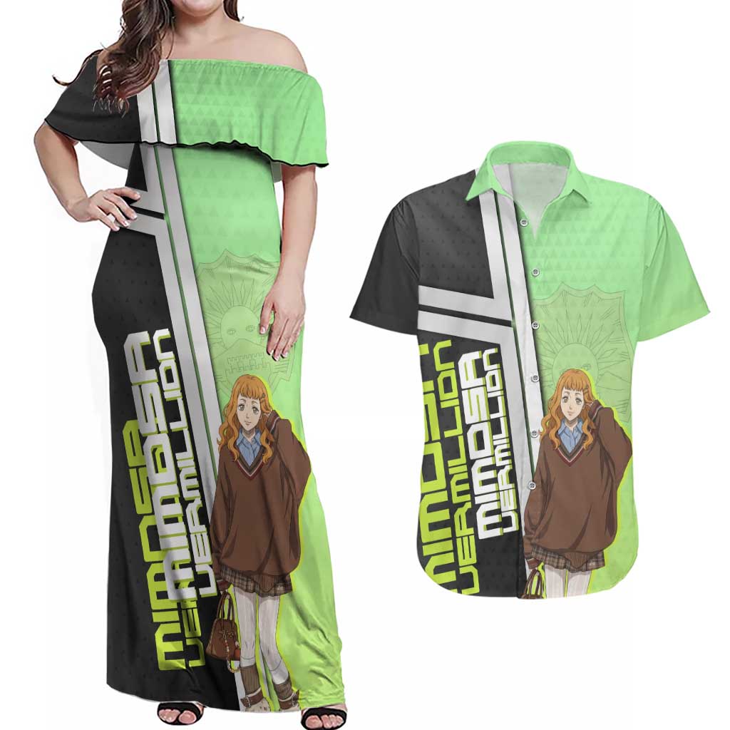 Black Clover Mimosa Vermillion Couples Matching Off Shoulder Maxi Dress and Hawaiian Shirt Cozy Academia Anime Style