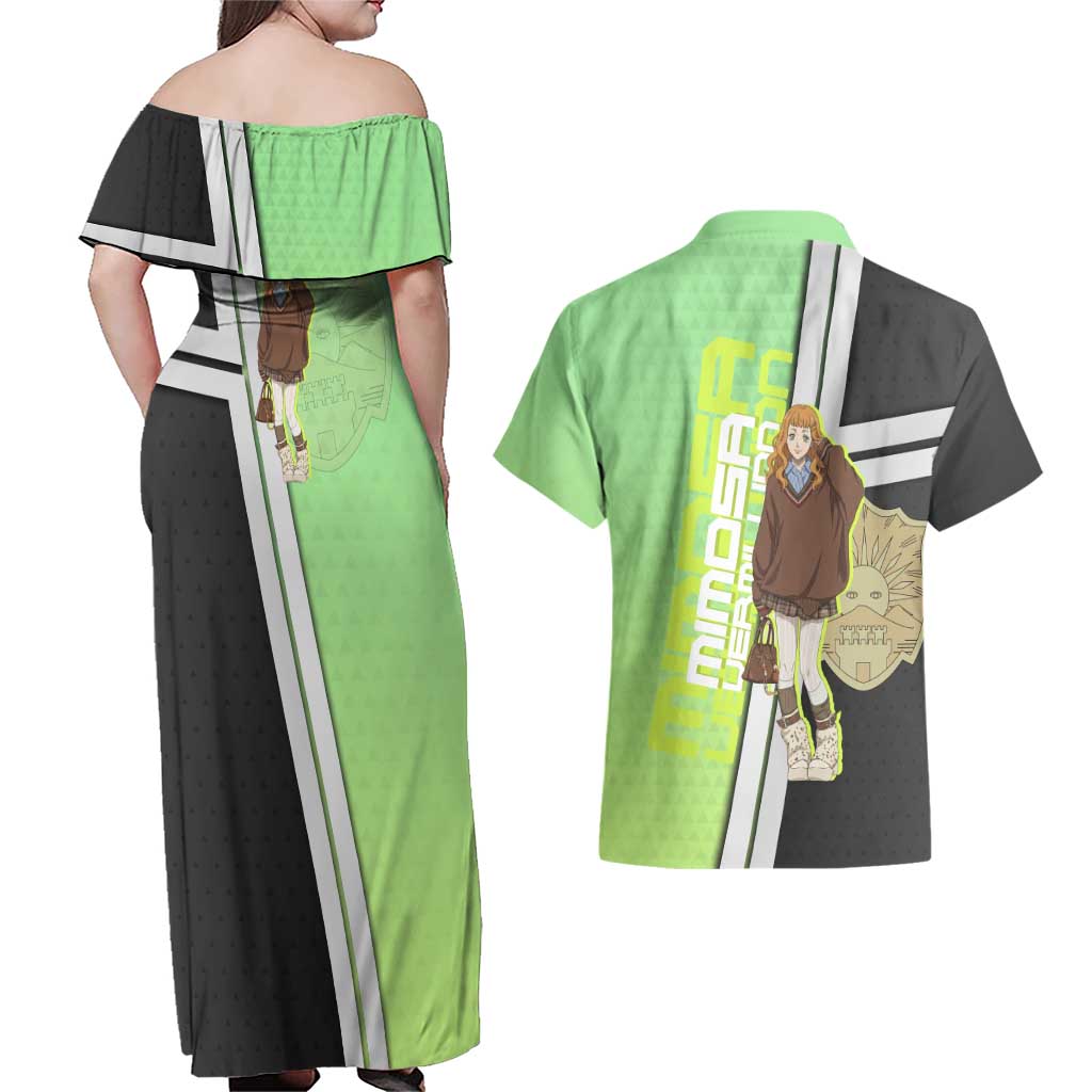 Black Clover Mimosa Vermillion Couples Matching Off Shoulder Maxi Dress and Hawaiian Shirt Cozy Academia Anime Style