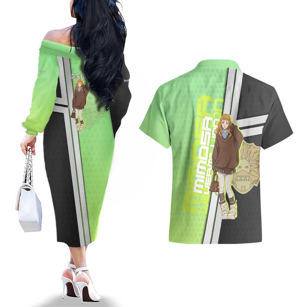 Black Clover Mimosa Vermillion Couples Matching Off The Shoulder Long Sleeve Dress and Hawaiian Shirt Cozy Academia Anime Style