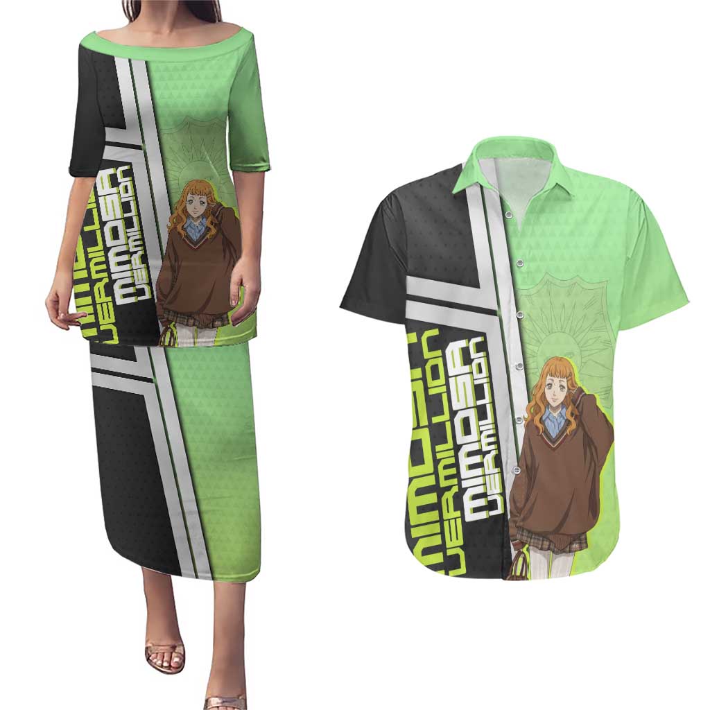 Black Clover Mimosa Vermillion Couples Matching Puletasi and Hawaiian Shirt Cozy Academia Anime Style