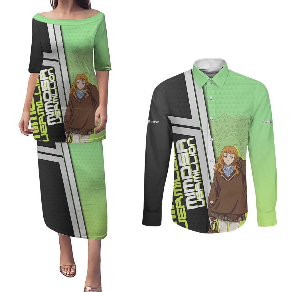 Black Clover Mimosa Vermillion Couples Matching Puletasi and Long Sleeve Button Shirt Cozy Academia Anime Style