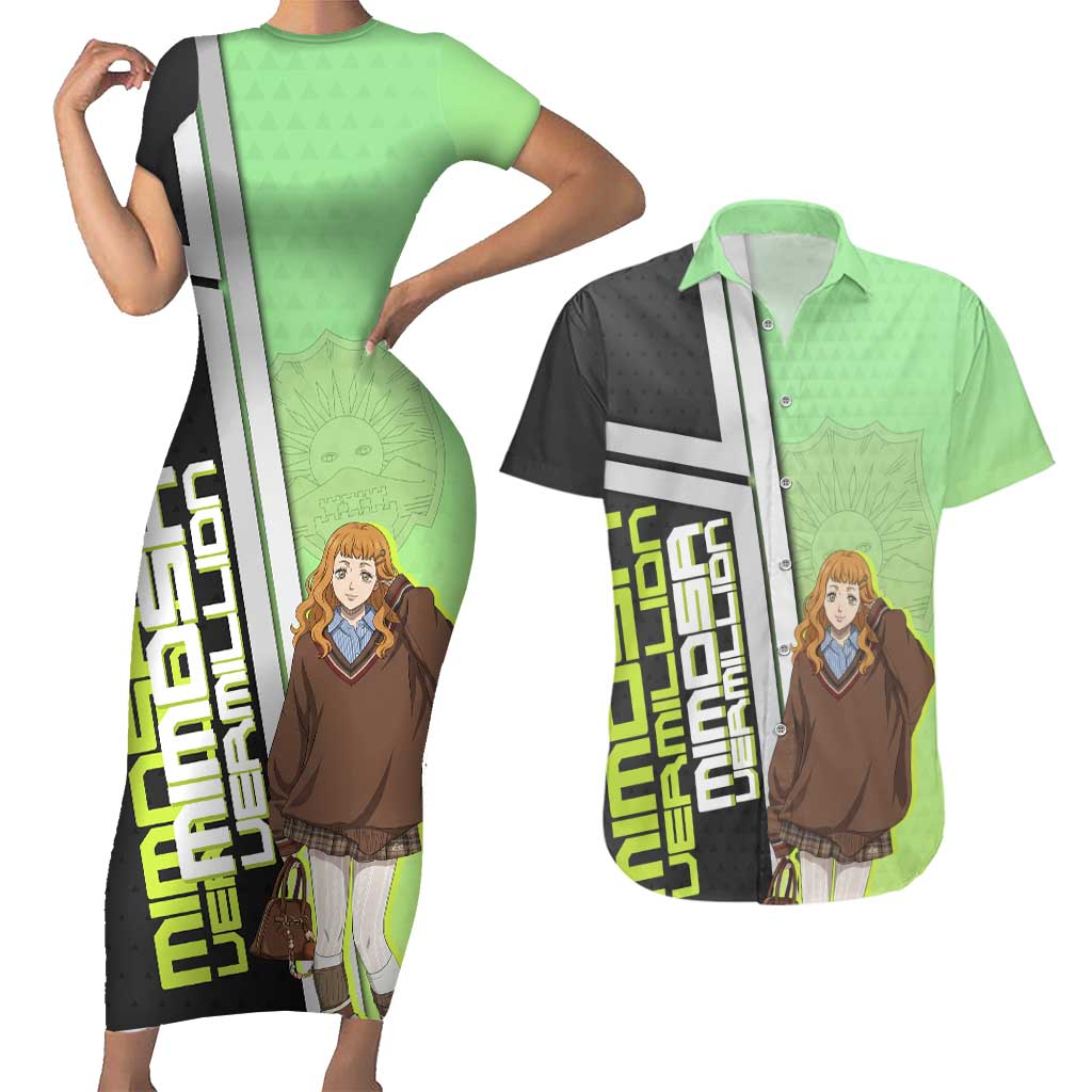 Black Clover Mimosa Vermillion Couples Matching Short Sleeve Bodycon Dress and Hawaiian Shirt Cozy Academia Anime Style