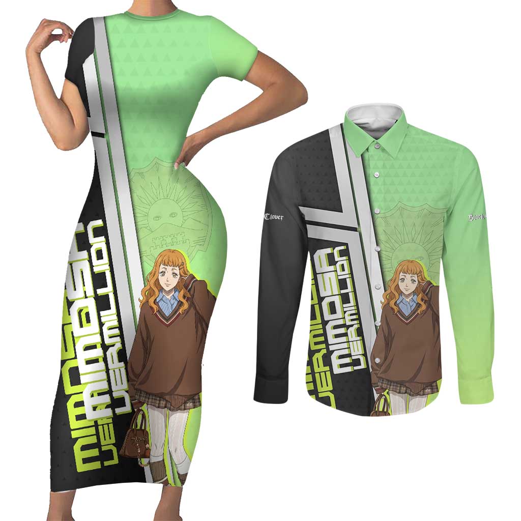 Black Clover Mimosa Vermillion Couples Matching Short Sleeve Bodycon Dress and Long Sleeve Button Shirt Cozy Academia Anime Style