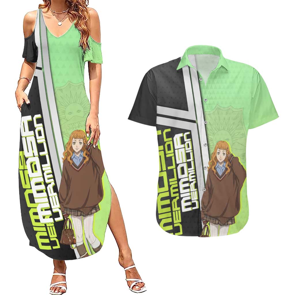 Black Clover Mimosa Vermillion Couples Matching Summer Maxi Dress and Hawaiian Shirt Cozy Academia Anime Style