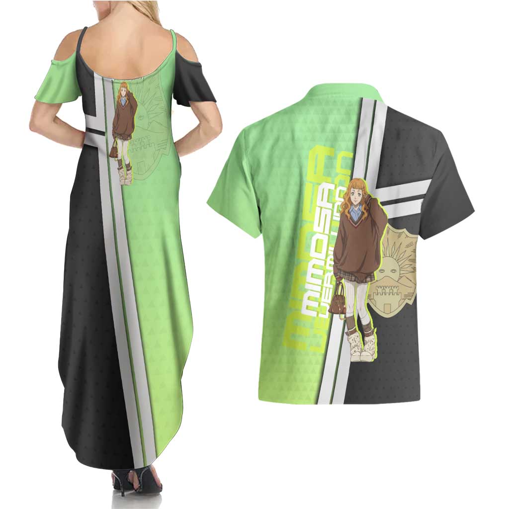 Black Clover Mimosa Vermillion Couples Matching Summer Maxi Dress and Hawaiian Shirt Cozy Academia Anime Style