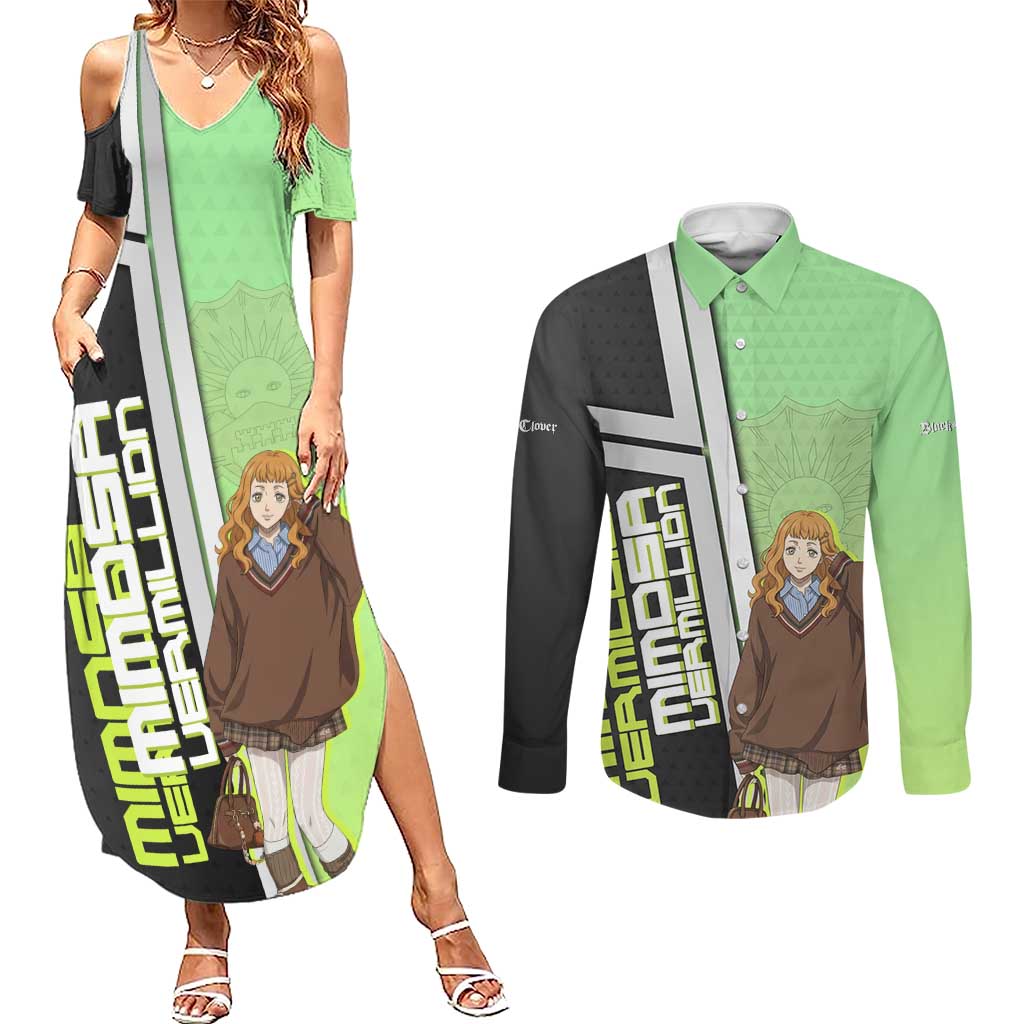Black Clover Mimosa Vermillion Couples Matching Summer Maxi Dress and Long Sleeve Button Shirt Cozy Academia Anime Style