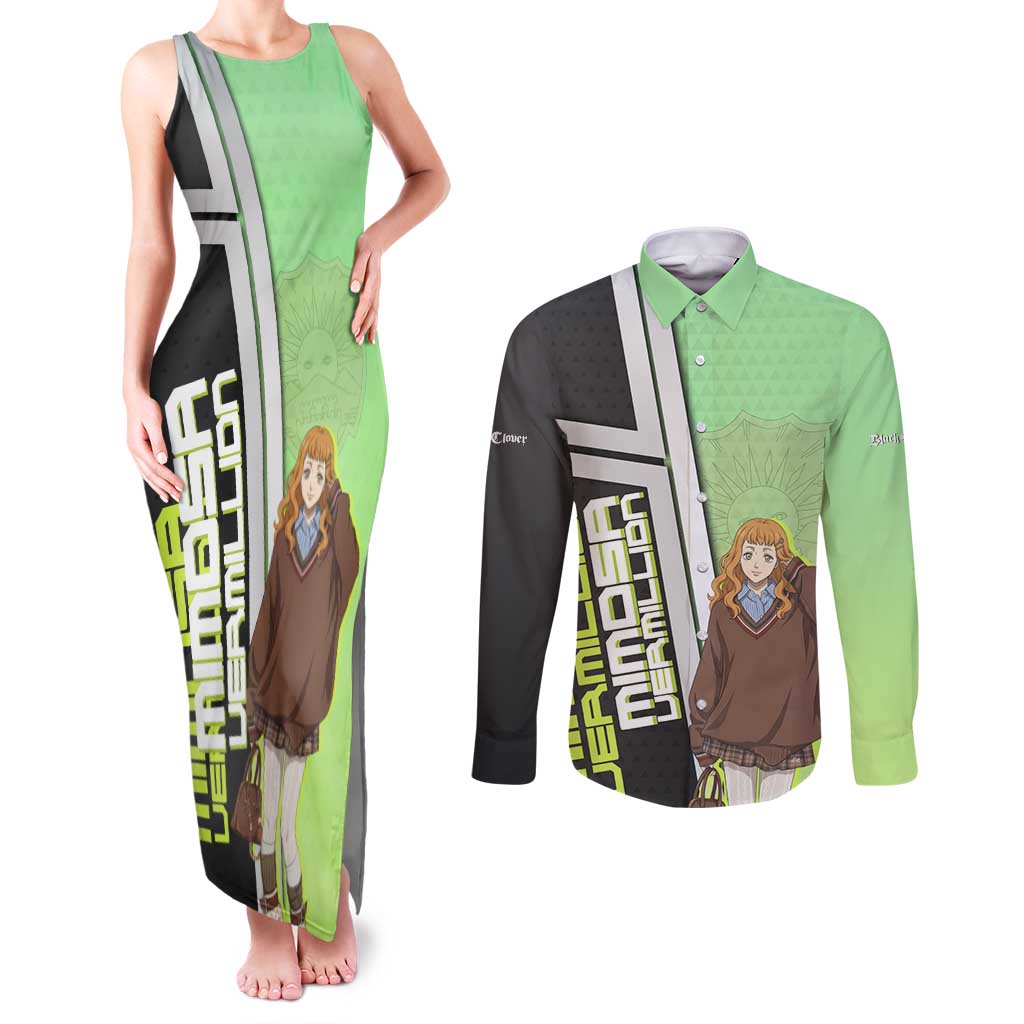 Black Clover Mimosa Vermillion Couples Matching Tank Maxi Dress and Long Sleeve Button Shirt Cozy Academia Anime Style