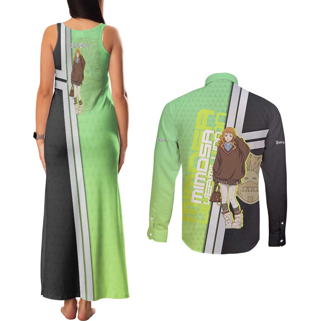 Black Clover Mimosa Vermillion Couples Matching Tank Maxi Dress and Long Sleeve Button Shirt Cozy Academia Anime Style