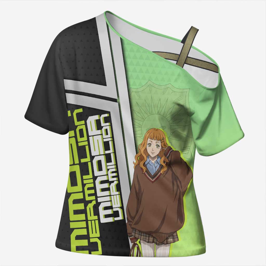 Black Clover Mimosa Vermillion Cross Shoulder Shirt Cozy Academia Anime Style