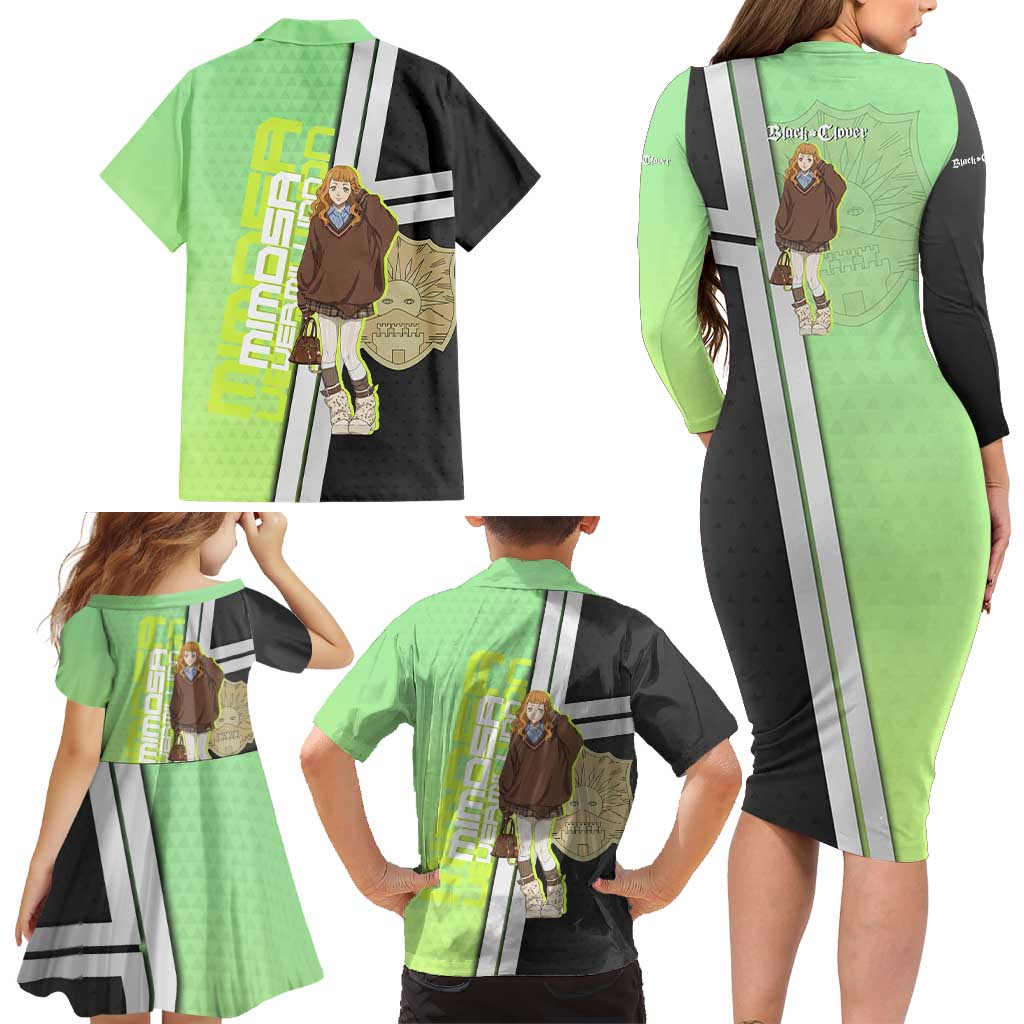 Black Clover Mimosa Vermillion Family Matching Long Sleeve Bodycon Dress and Hawaiian Shirt Cozy Academia Anime Style
