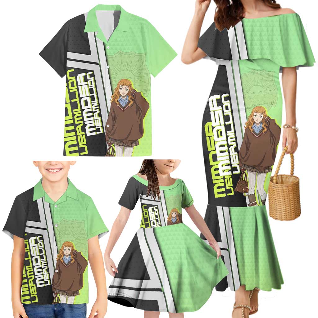Black Clover Mimosa Vermillion Family Matching Mermaid Dress and Hawaiian Shirt Cozy Academia Anime Style