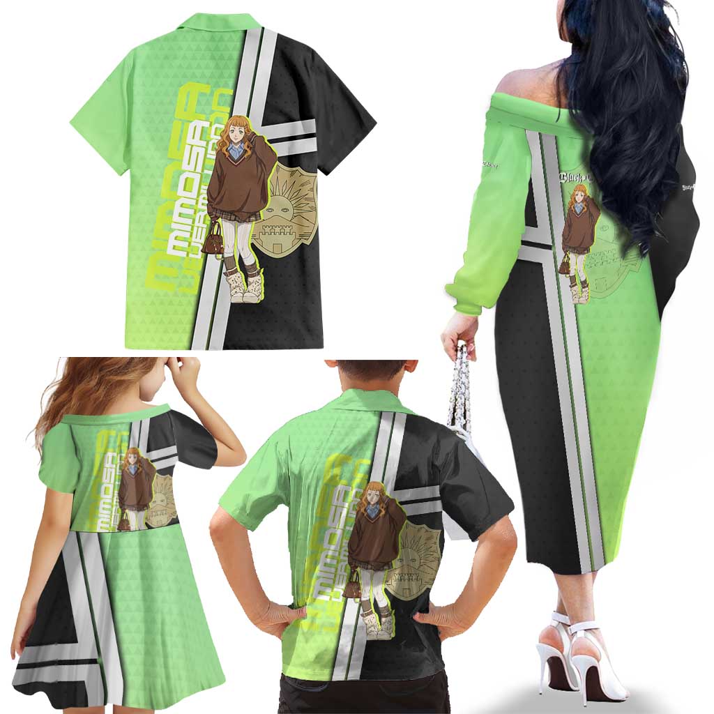 Black Clover Mimosa Vermillion Family Matching Off The Shoulder Long Sleeve Dress and Hawaiian Shirt Cozy Academia Anime Style