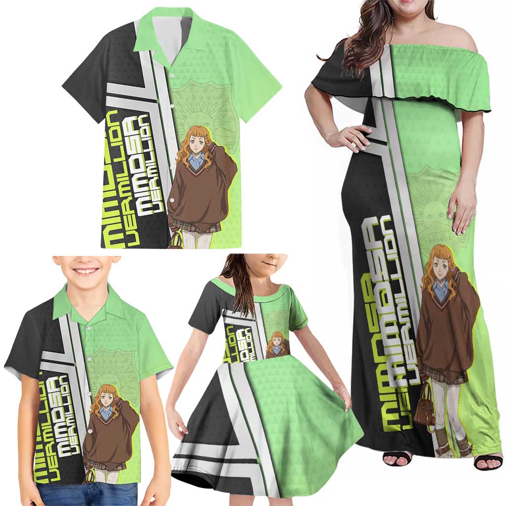 Black Clover Mimosa Vermillion Family Matching Off Shoulder Maxi Dress and Hawaiian Shirt Cozy Academia Anime Style