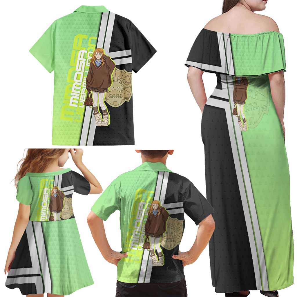 Black Clover Mimosa Vermillion Family Matching Off Shoulder Maxi Dress and Hawaiian Shirt Cozy Academia Anime Style