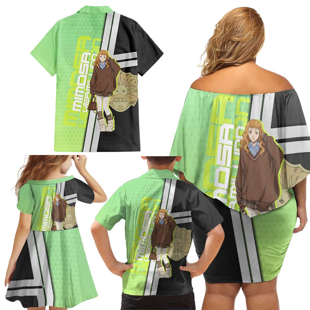 Black Clover Mimosa Vermillion Family Matching Off Shoulder Short Dress and Hawaiian Shirt Cozy Academia Anime Style
