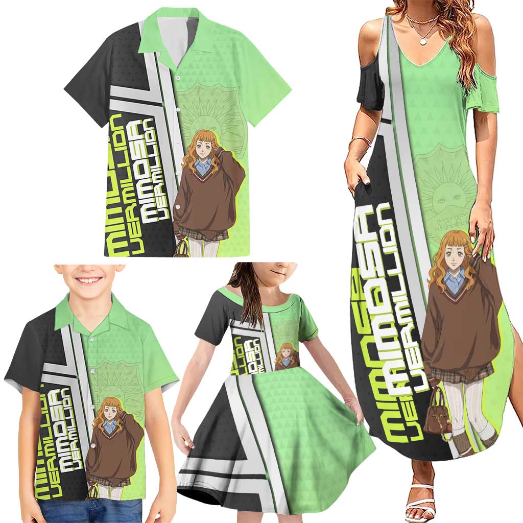 Black Clover Mimosa Vermillion Family Matching Summer Maxi Dress and Hawaiian Shirt Cozy Academia Anime Style