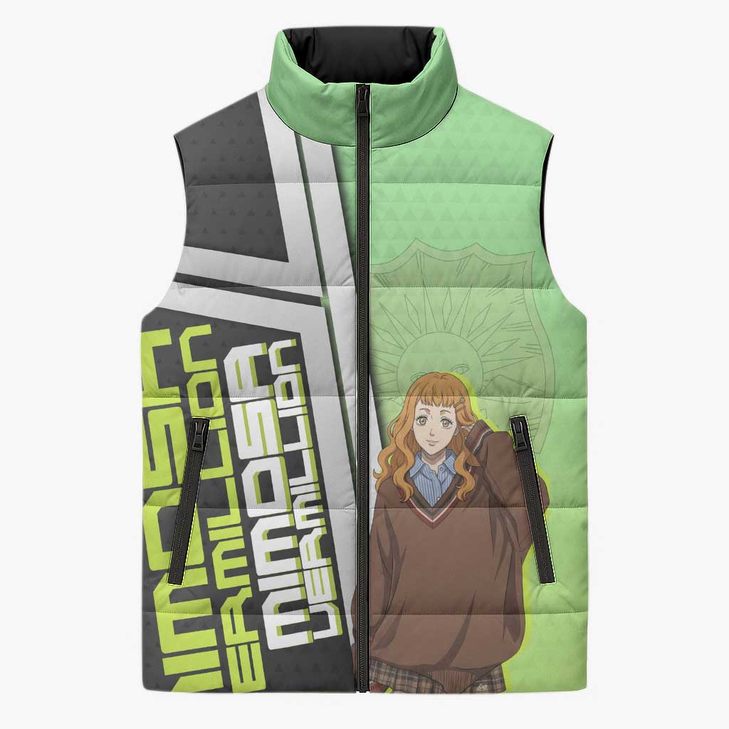 Black Clover Mimosa Vermillion Sleeveless Puffer Jacket Cozy Academia Anime Style