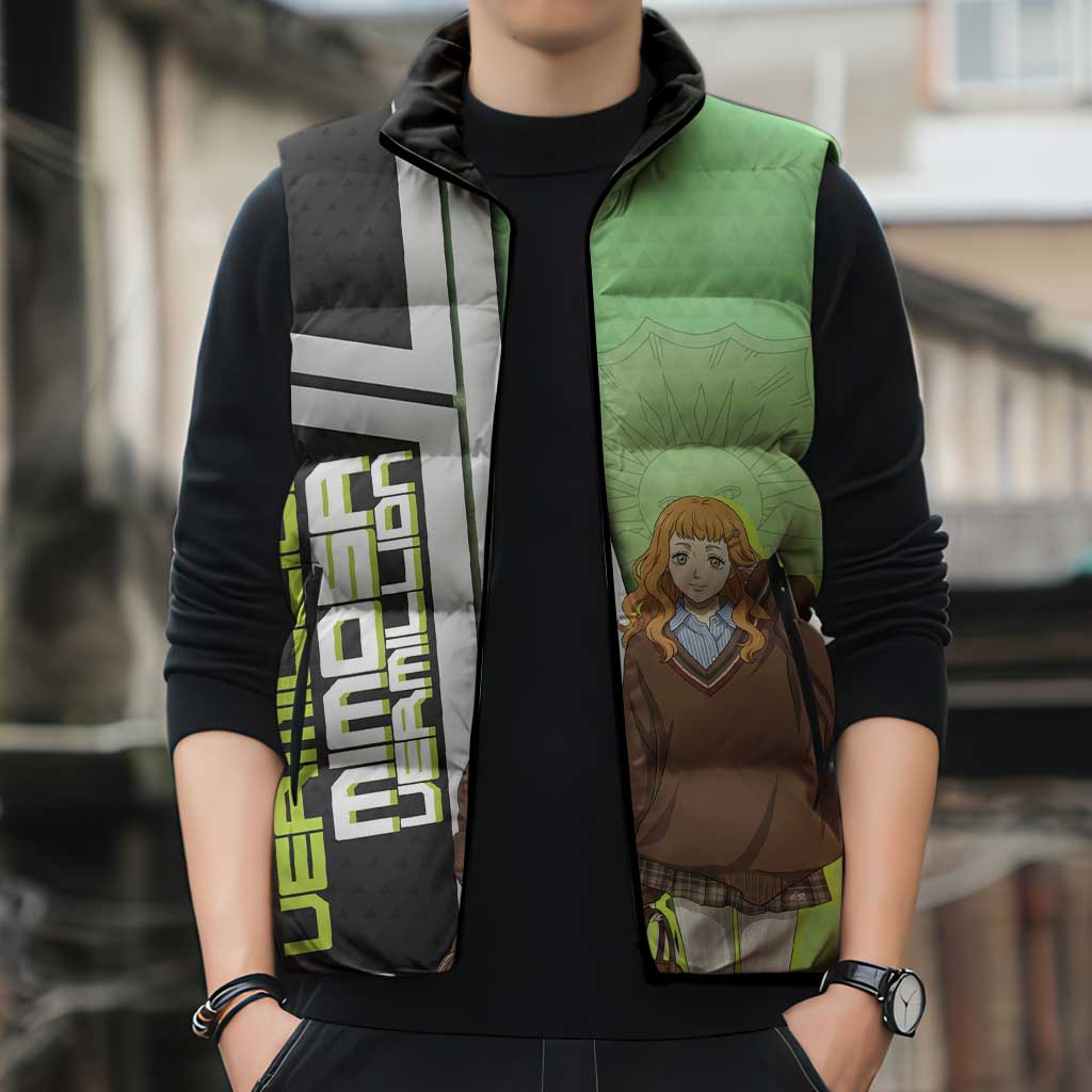 Black Clover Mimosa Vermillion Sleeveless Puffer Jacket Cozy Academia Anime Style