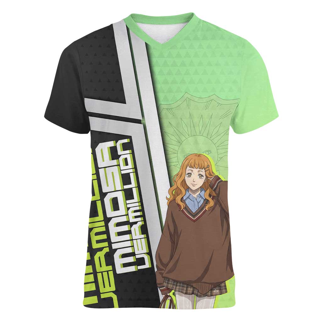 Black Clover Mimosa Vermillion Women V-Neck T-Shirt Cozy Academia Anime Style