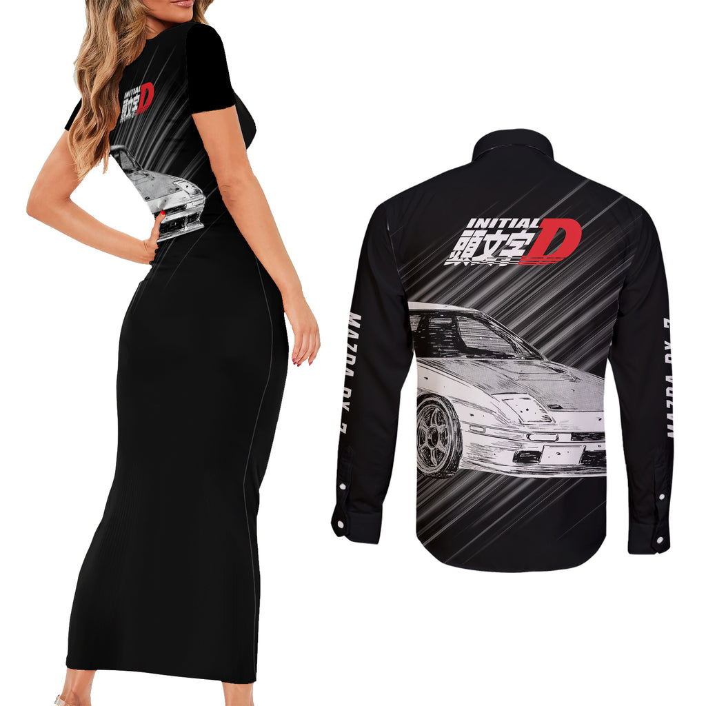 Ryosuke Takahashi RX-7 Initial D Couples Matching Short Sleeve Bodycon Dress and Long Sleeve Button Shirt Manga Mix Anime Style