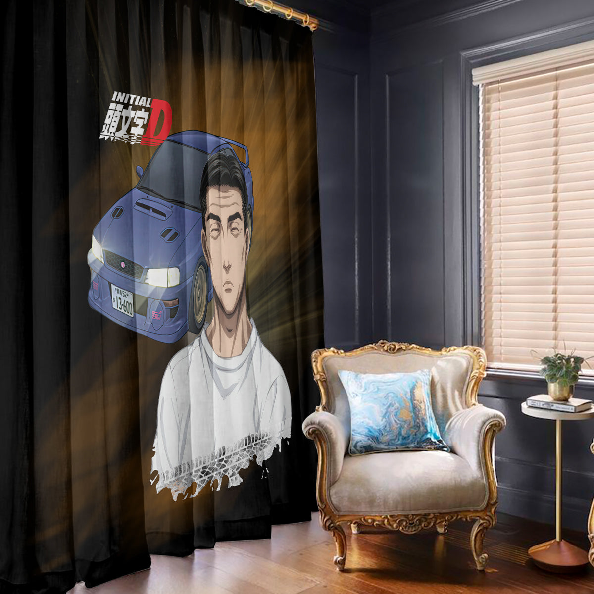 Bunta Fujiwara Initial D Window Curtain Manga Mix Anime Style