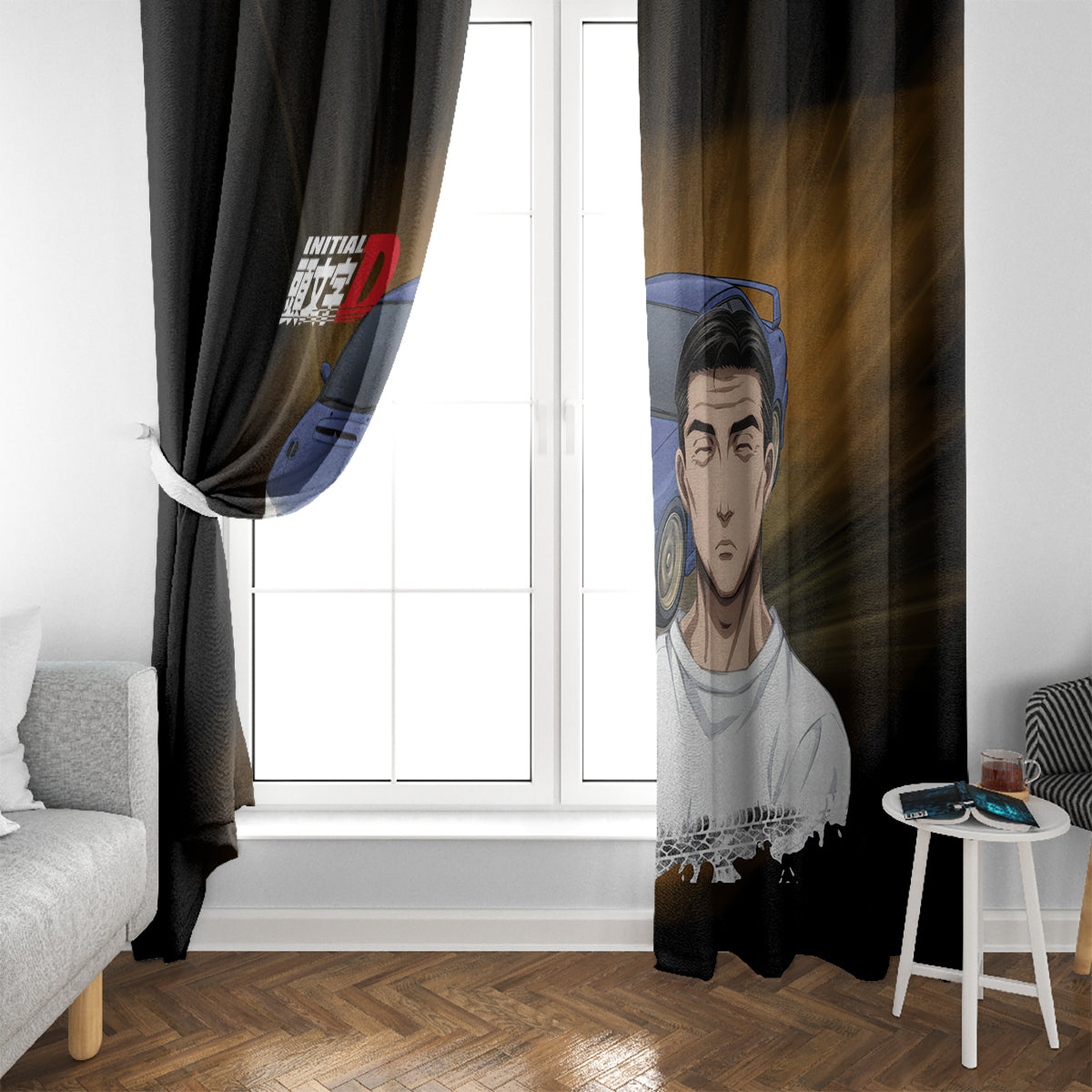 Bunta Fujiwara Initial D Window Curtain Manga Mix Anime Style