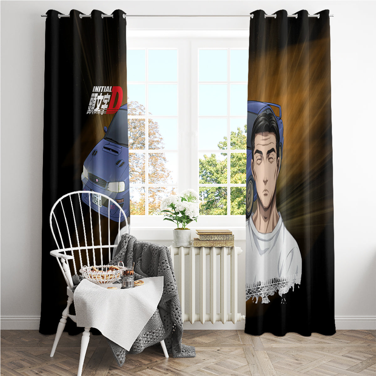 Bunta Fujiwara Initial D Window Curtain Manga Mix Anime Style