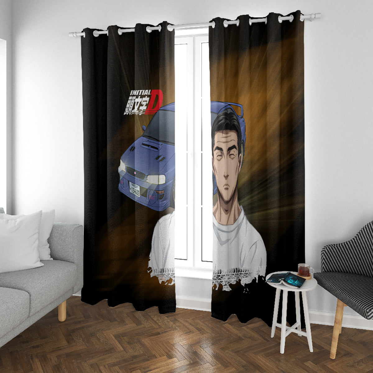 Bunta Fujiwara Initial D Window Curtain Manga Mix Anime Style