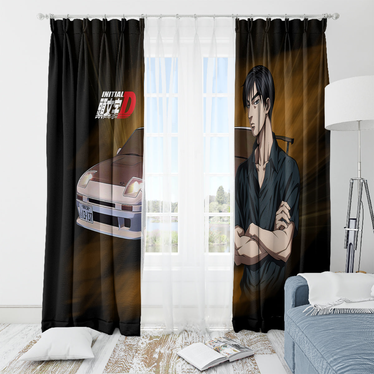 Ryouske Takahashi Initial D Window Curtain Manga Mix Anime Style