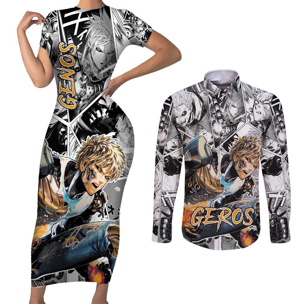 Genos - One Punch Man Couples Matching Short Sleeve Bodycon Dress and Long Sleeve Button Shirt Anime Mix Manga Style