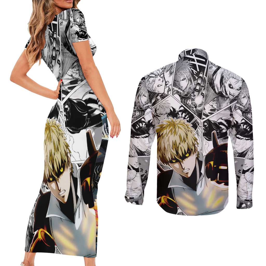 Genos - One Punch Man Couples Matching Short Sleeve Bodycon Dress and Long Sleeve Button Shirt Anime Mix Manga Style