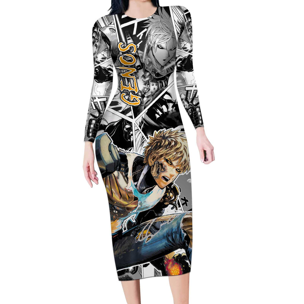 Genos - One Punch Man Long Sleeve Bodycon Dress Anime Mix Manga Style