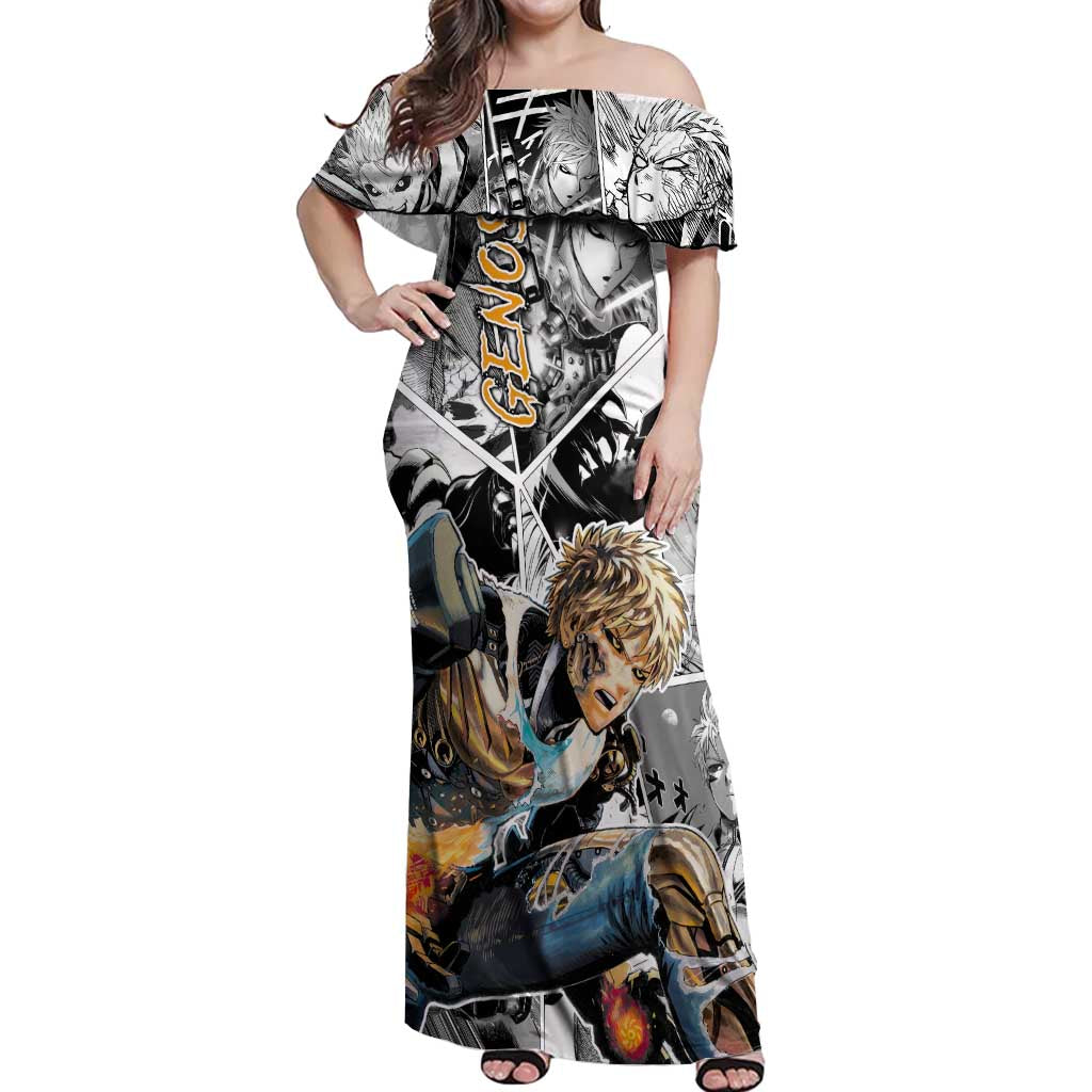 Genos - One Punch Man Off Shoulder Maxi Dress Anime Mix Manga Style