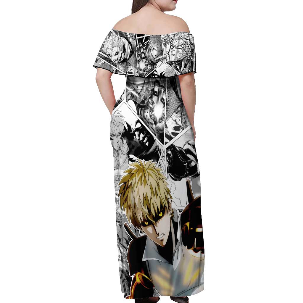Genos - One Punch Man Off Shoulder Maxi Dress Anime Mix Manga Style