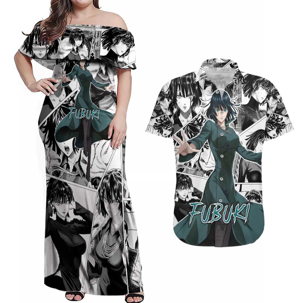 Fubuki - One Punch Man Couples Matching Off Shoulder Maxi Dress and Hawaiian Shirt Anime Mix Manga Style