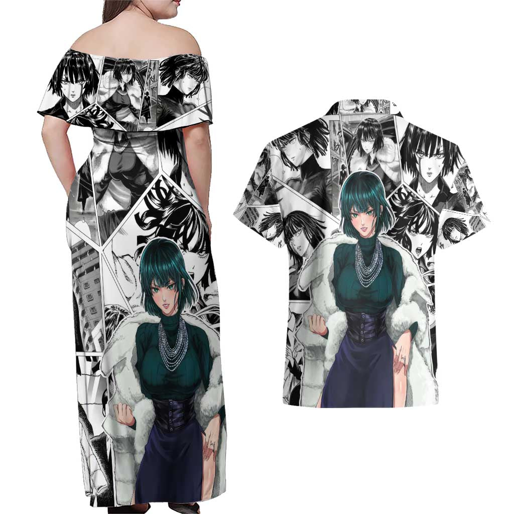 Fubuki - One Punch Man Couples Matching Off Shoulder Maxi Dress and Hawaiian Shirt Anime Mix Manga Style