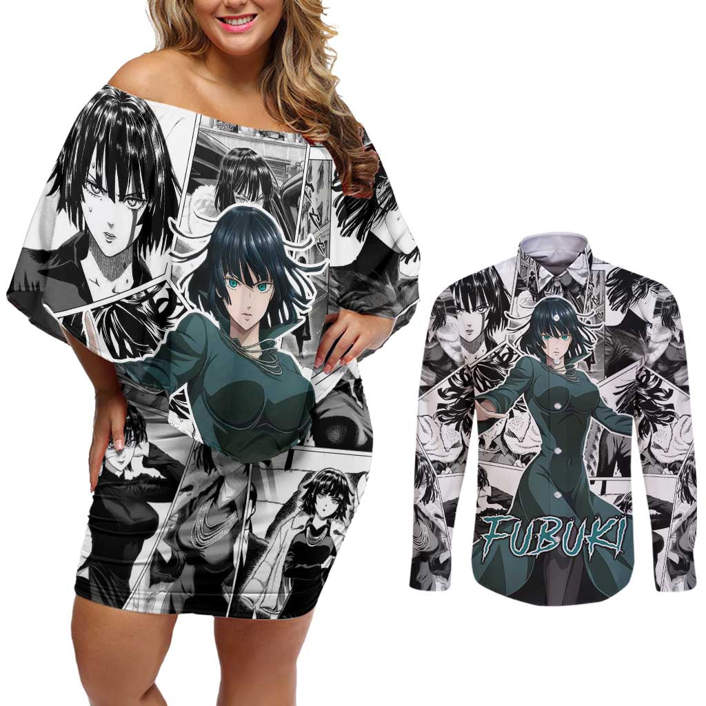 Fubuki - One Punch Man Couples Matching Off Shoulder Short Dress and Long Sleeve Button Shirt Anime Mix Manga Style