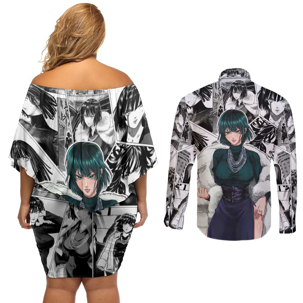 Fubuki - One Punch Man Couples Matching Off Shoulder Short Dress and Long Sleeve Button Shirt Anime Mix Manga Style