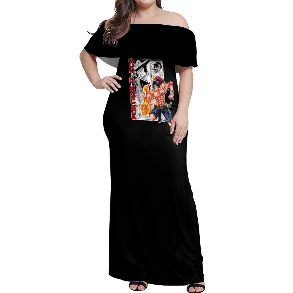Portgas D.Ace - One Piece Off Shoulder Maxi Dress Anime Mix Manga Style