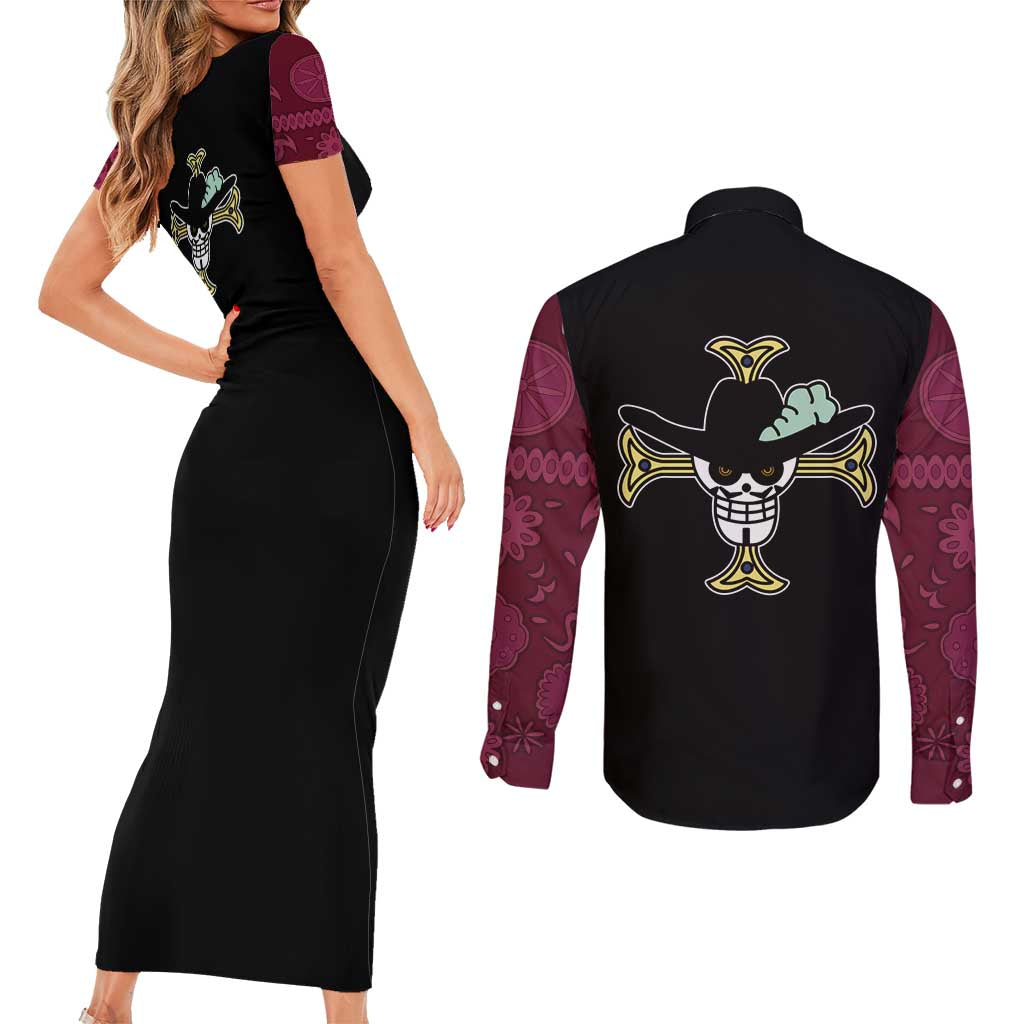 Dracule Mihawk - One Piece Couples Matching Short Sleeve Bodycon Dress and Long Sleeve Button Shirt Anime Mix Manga Style