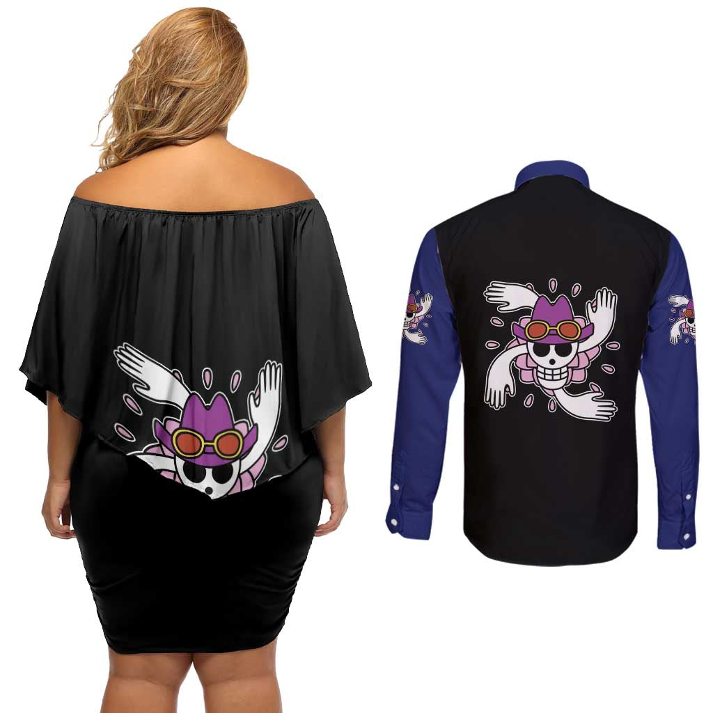 Nico Robin - One Piece Couples Matching Off Shoulder Short Dress and Long Sleeve Button Shirt Anime Mix Manga Style