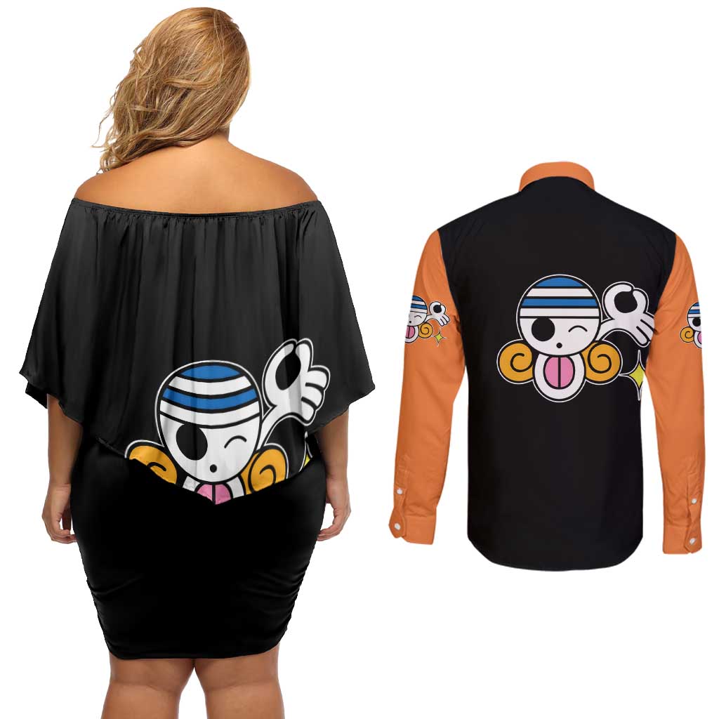 Nami - One Piece Couples Matching Off Shoulder Short Dress and Long Sleeve Button Shirt Anime Mix Manga Style