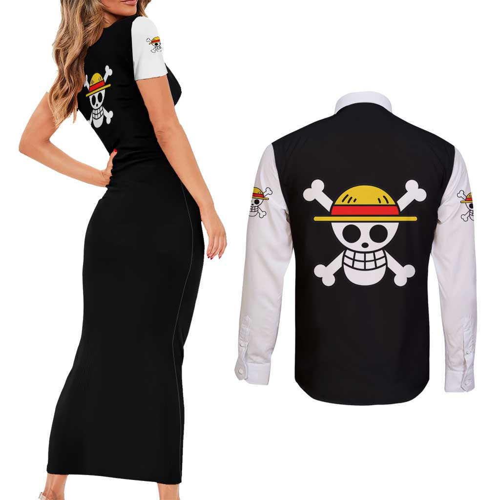 Luffy Gear 5 - One Piece Couples Matching Short Sleeve Bodycon Dress and Long Sleeve Button Shirt Anime Mix Manga Style