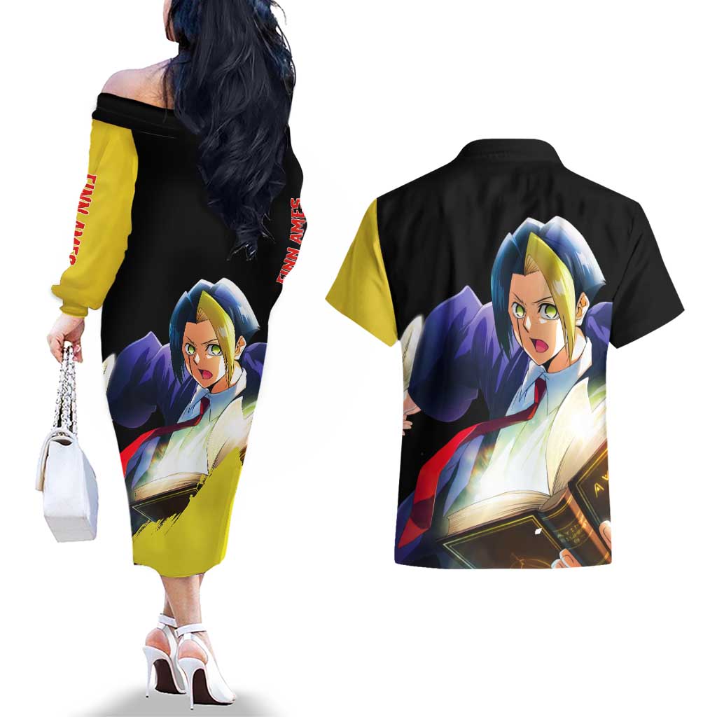 Finn Ames - Magic And Muscles Couples Matching Off The Shoulder Long Sleeve Dress and Hawaiian Shirt Anime Style