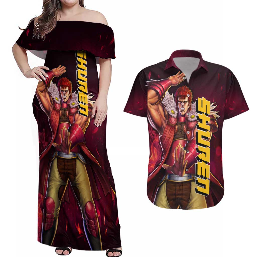 Shuren - Fist Of The North Star Couples Matching Off Shoulder Maxi Dress and Hawaiian Shirt Anime Style